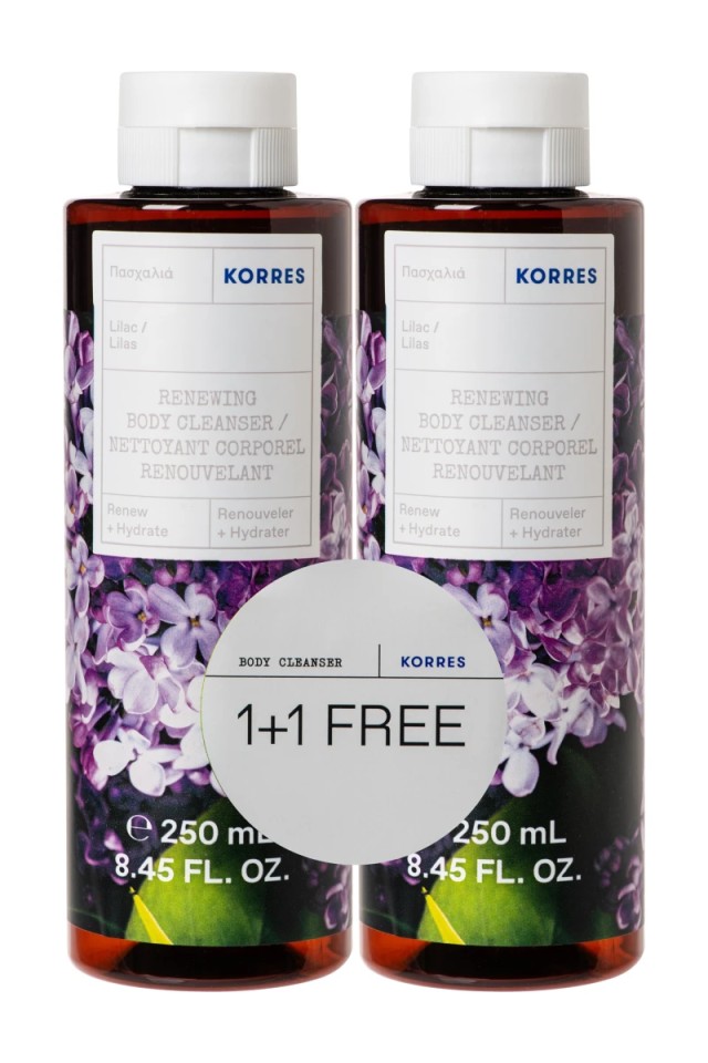 Korres Renewing Body Cleanser Lilac Αφρόλουτρο Gel Πασχαλιά, 2x250ml, 1+1
