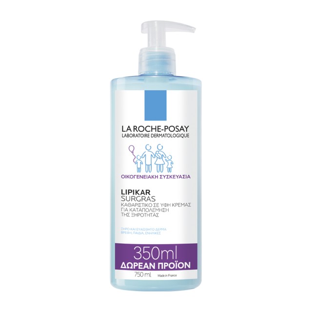 La Roche Posay Lipikar Surgras Απαλό Καθαριστικό Για Πρόσωπο - Σώμα, 750ml