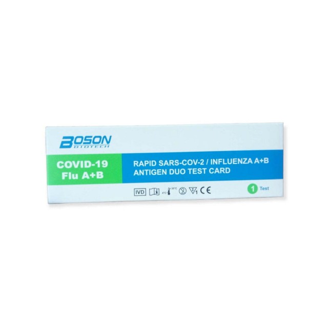 Boson Rapid Sars-CoV-2 / Influenza A+B Antigen Duo Test Card 1τμχ Διαγνωστικό Τεστ Ταχείας Ανίχνευσης Αντιγόνων Covid-19 & Γρίπης Με Ρινικό Δείγμα, 1 Τεμάχιο