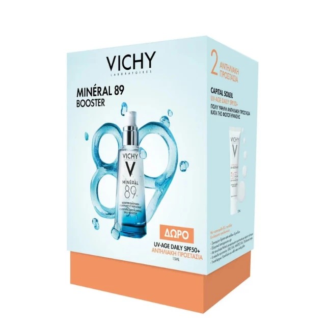 Vichy Promo Mineral 89 Hyaluronic Acid Face Moisturizer Ενυδατικό Booster Προσώπου, 50ml & Δώρο UV-Age Daily SPF50+ Αντηλιακό Προσώπου, 15ml