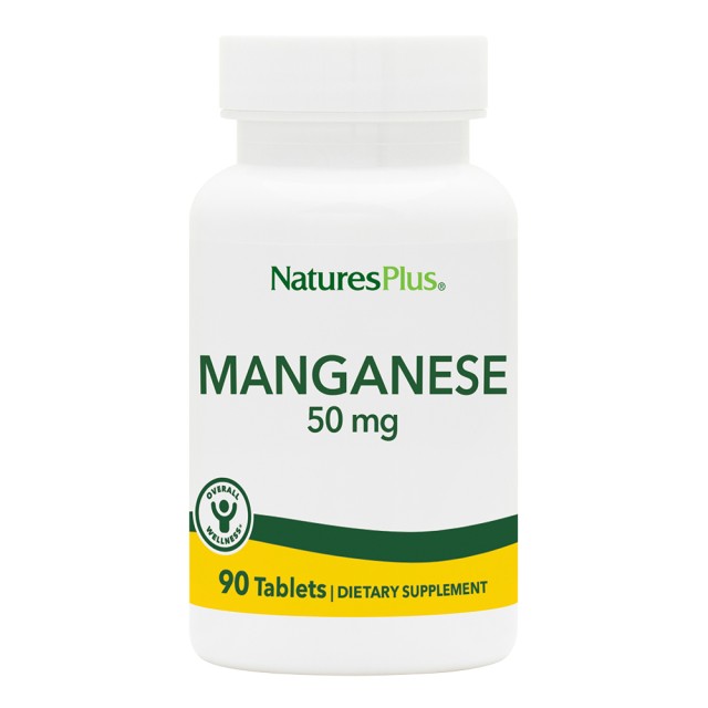 Natures Plus Manganese 50 mg Συμπλήρωμα Διατροφής από Χηλικό Μαγγάνιο με Αντιοξειδωτικές Ιδιότητες, 90 Tαμπλέτες