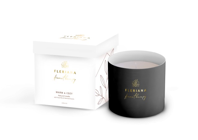 Fleriana Aromatherapy Warm & Cozy Natural Candle Αρωματικό Κερί Σόγιας σε Βάζο Fleriana Warm & Cozy, 235gr