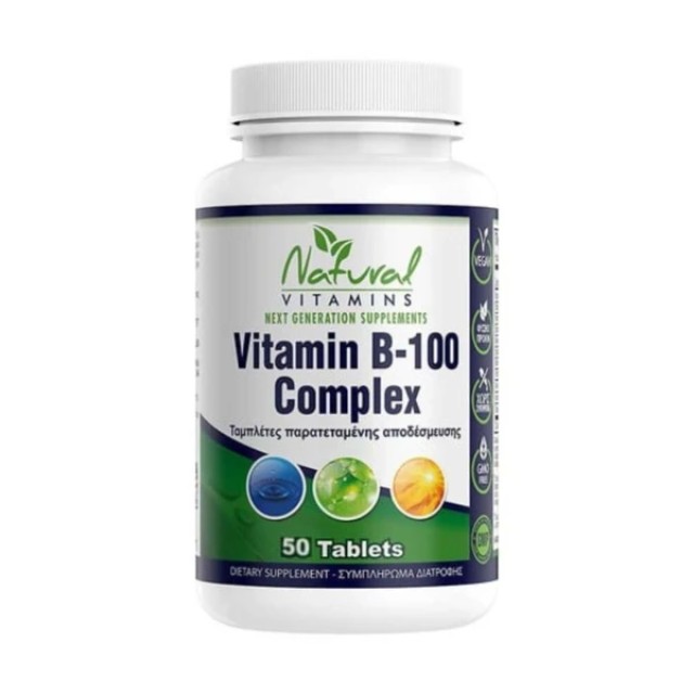 Natural Vitamins B-100 Complex Συμπλήρωμα Διατροφής με Βιταμίνες του συμπλέγματος Β, 50tabs