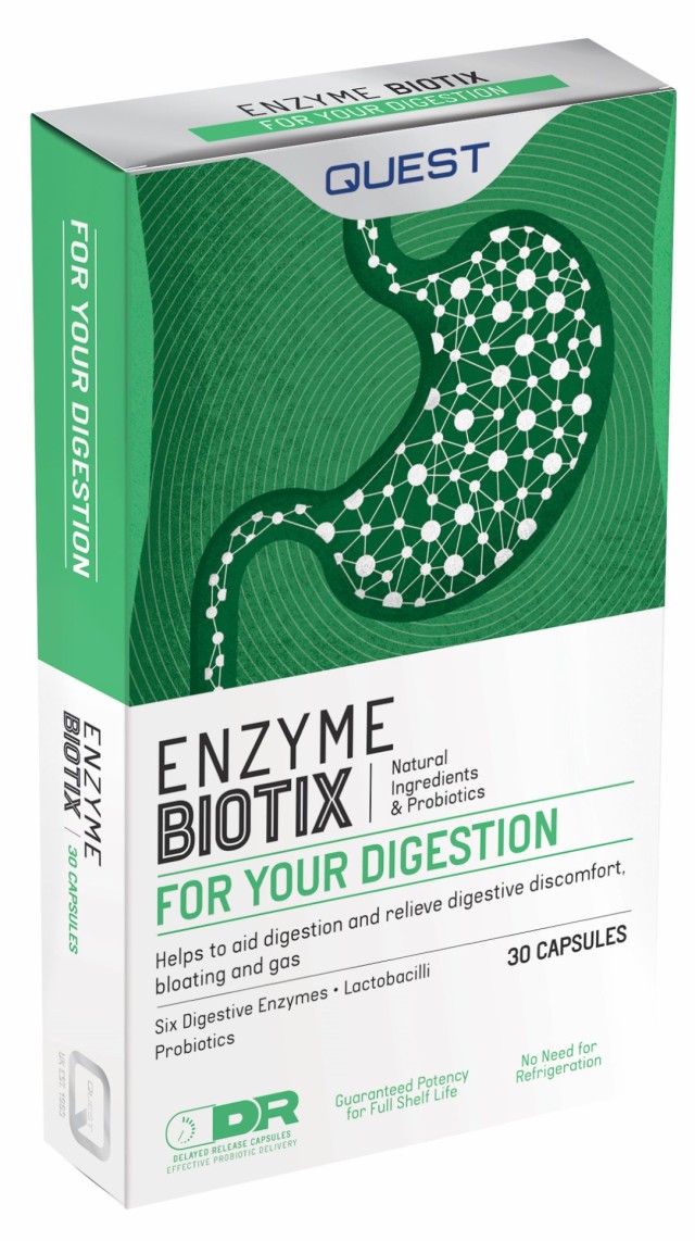 Quest Enzyme Biotix Συμπλήρωμα Διατροφής Για Την Δυσπεψία, 30 Κάψουλες