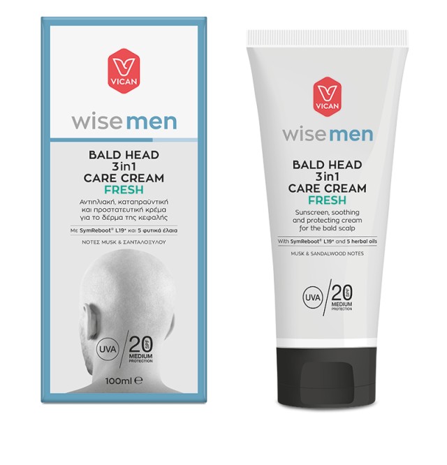 Vican Wise Men Bald Head 3in1 Care Cream Fresh Αντιηλιακή, Καταπραϋντική & Προστατευτική Κρέμα για το Δέρμα της Κεφαλής SPF20, 100ml