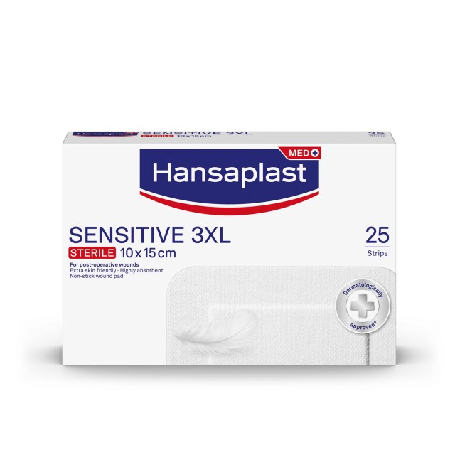 Hansaplast Sensitive 3XL Sterile Αυτοκόλλητα Επιθέματα [10x15cm Με Ενσωματωμένης Γάζας Πληγής 5x10cm] 25 Τεμάχια