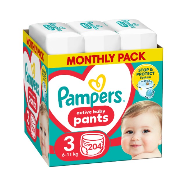 Pampers Pants Πάνα-βρακάκι Μέγεθος 3 (6kg-11kg), 204 τμχ