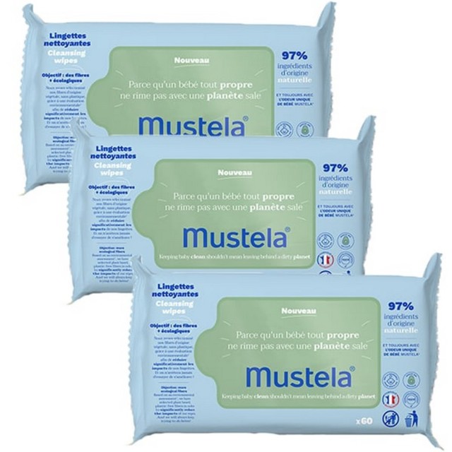 Mustela Promo (2+1 Δώρο) Cleansing Wipes Μωρομάντηλα Καθαρισμού με Βιολογικό Αβοκάντο, 180τεμ (3x60τμχ)