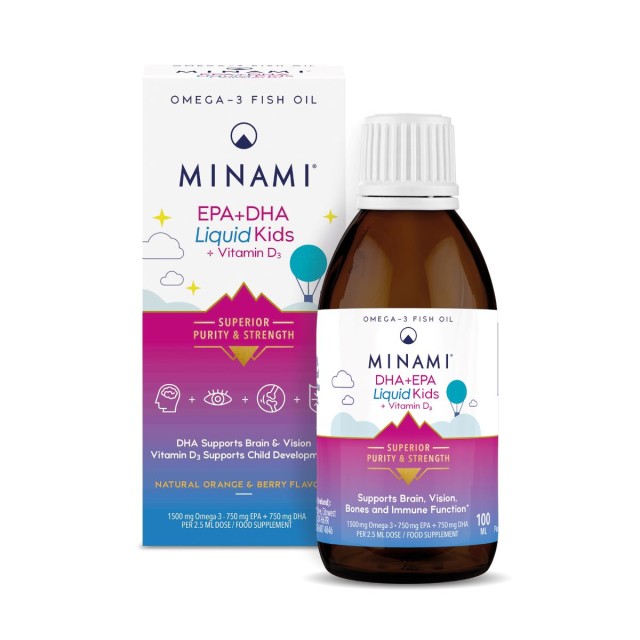 Minami EPA + DHA Liquid Kids + Vitamin D3 Συμπλήρωμα Διατροφής Με Βιταμίνη D Και Ιχθυέλαιο Για Παιδιά 3+, 100ml