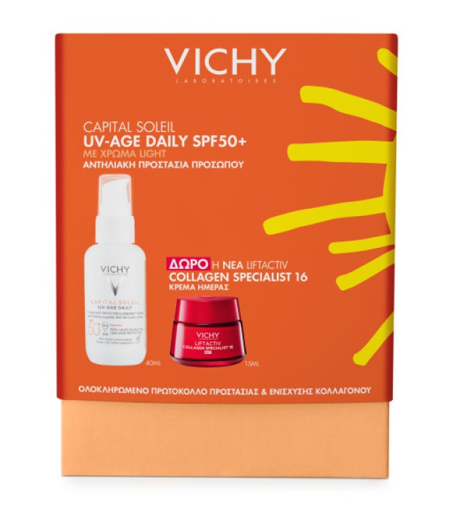 Vichy Promo Capital Soleil UV-Age Daily SPF50+ Αντηλιακό Προσώπου με Χρώμα 40ml + Δώρο Liftactiv Collagen Specialist 16 Κρέμα Ημέρας, 15ml, 1σετ