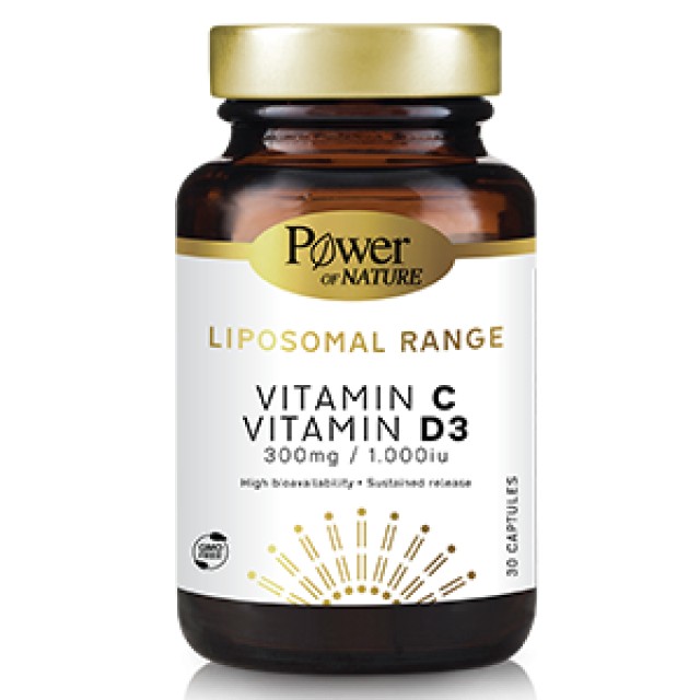 Power Of Nature Liposomal Range Vitamin C 300mg & Vitamin D3 1000iu, 30 Κάψουλες