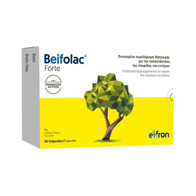 Beifolac Forte Συμπλήρωμα Διατροφής Προβιοτικών για την Καλή Λειτουργία του Πεπτικού Συστήματος και του Μικροβιώματος του Εντέρου, 30caps