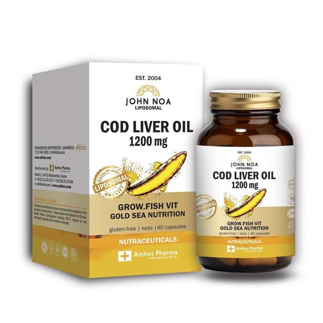 John Noa Cod Liver Oil 1200mg Liposomal Λιποσωμιακό Συμπλήρωμα Διατροφής Με Μουρουνέλαιο, 60 κάψουλες
