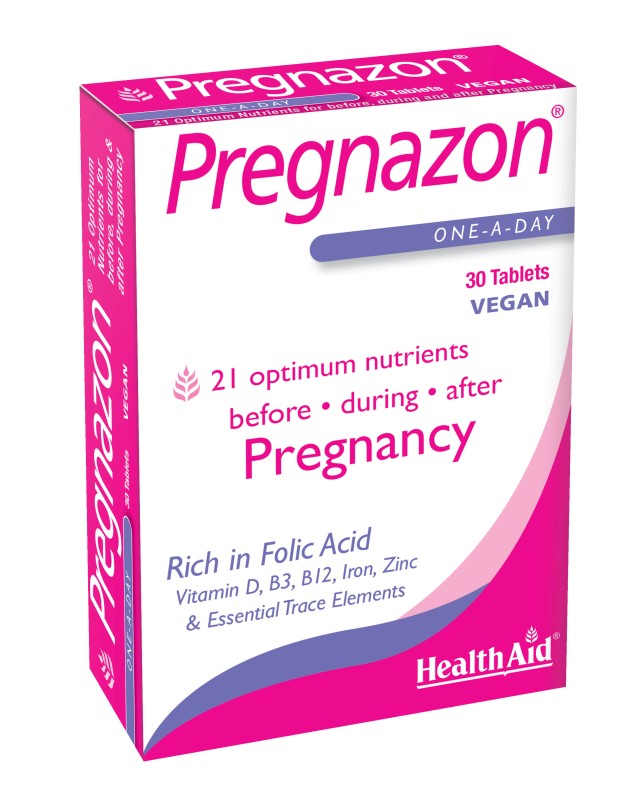 Health Aid Pregnazon Συμπλήρωμα Διατροφής με Φολικό Οξύ, Ινοσιτόλη, Βιταμίνες & Μέταλλα Για Πριν, Κατά & Μετά την Εγκυμοσύνη, 30 Ταμπλέτες