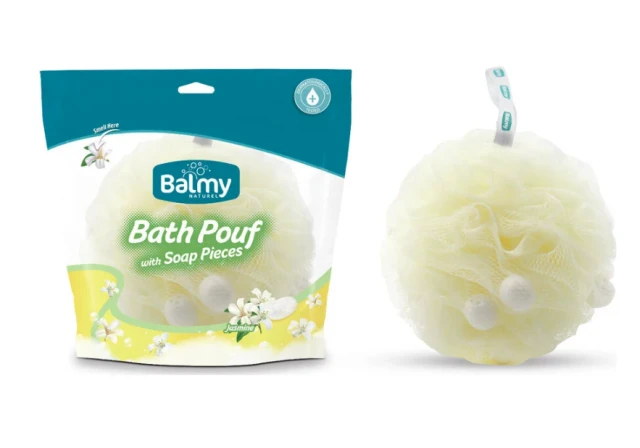 Balmy Bath Pouf Sponge with Soap Pearls with Jasmine Scent, 1 T...