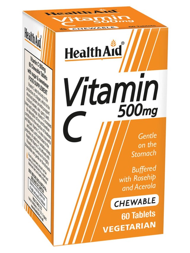 Health Aid Vitamin C 500mg με Γεύση Πορτοκάλι, 60 Μασώμενες Ταμπλέτες