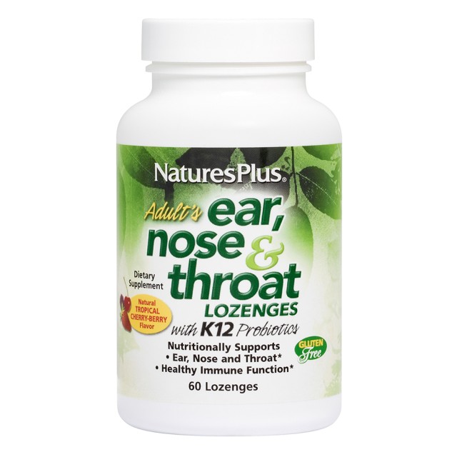 Natures Plus Ear Nose & Throat για τον Λαιμό και τη Μύτη, 60 Παστίλιες