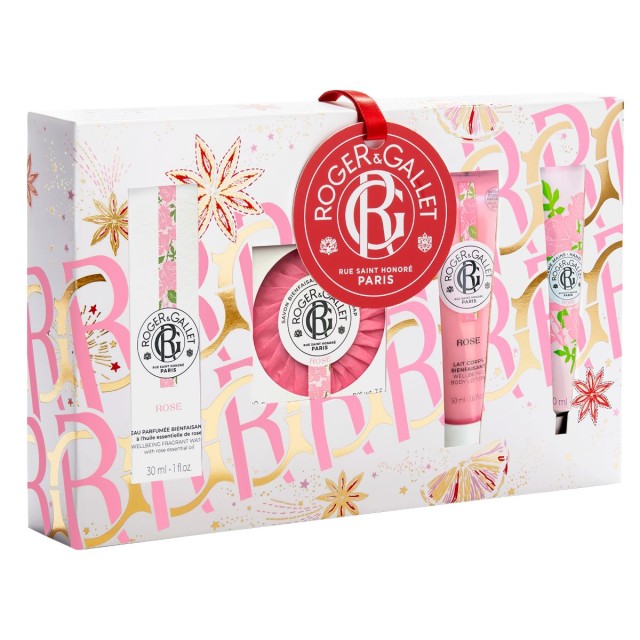 Roger & Gallet XMAS Εορταστικό Promo Pack Rose με Άρωμα, Αναζωογονητικό Σαπούνι, Γαλάκτωμα Σώματος & Κρέμα Χεριών