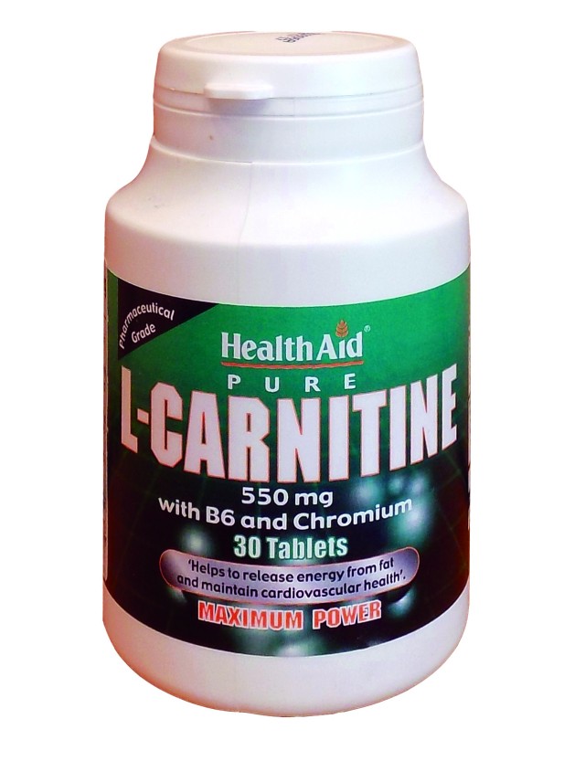 Health Aid L-Carnitine 550mg Συμπλήρωμα Διατροφής με Καρνιτίνη, Βιταμίνη Β6 & Χρώμιο Για Το Καρδιαγγειακό Σύστημα, 30 Ταμπλέτες