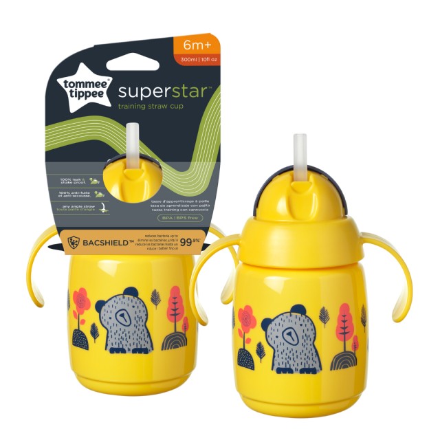 Tommee Tippee SuperStar Training Straw Cup Κίτρινο Εκπαιδευτικό Κύπελλο 6m+, 300ml