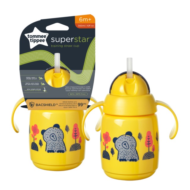 Tommee Tippee SuperStar Training Straw Cup Κίτρινο Εκπαιδευτικό Κύπελλο 6m+, 300ml