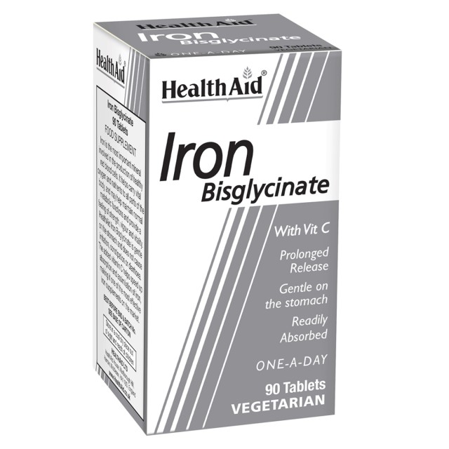 Health Aid Iron Bisglycinate 30mg Συμπλήρωμα Διατροφής με Δισγλυκινικό Σίδηρο & Βιταμίνη C για Διατήρηση της Ποιότητας του Αίματος, 90 Ταμπλέτες