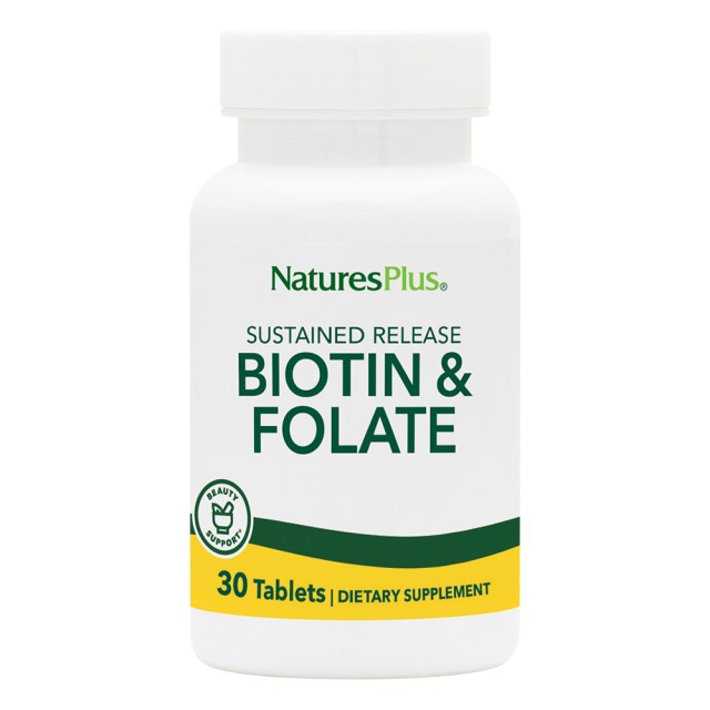 Natures Plus Biotin Folic Acid σε Περιπτώσεις Αναιμίας και κατά τη Διάρκεια της Εγκυμοσύνης, 30 Ταμπλέτες