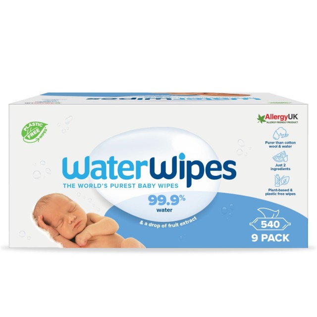 WaterWipes Οικολογικά Μωρομάντηλα με 99,9% Νερό, 9x60 Τεμάχια