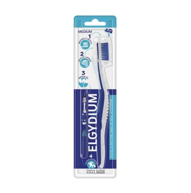 Elgydium Toothbrush 4 in 1 Medium Οδοντόβουρτσα Μέτρια Σκληρότητα, 1τμχ