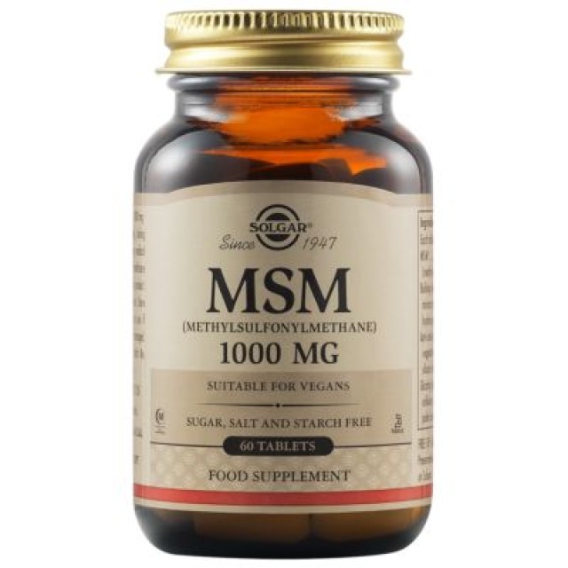 Solgar MSM 1000mg Συμπλήρωμα Διατροφής Για την Υγεία των Αρθρώσεων, 60 Ταμπλέτες