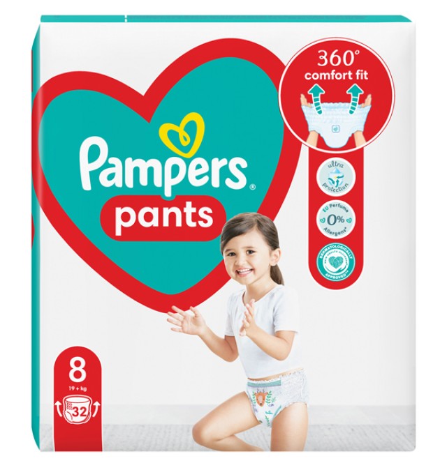Pampers Pants Πάνες - Βρακάκι Μέγεθος 8 (19+ kg), 32 Τεμάχια