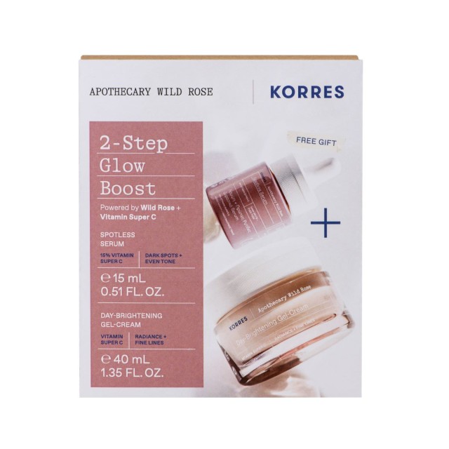 Korres Apothecary Wild Rose 2-Step Glow Boost Promo με Day-Brightening Gel-Cream Κρέμα Προσώπου Ημέρας, 40ml & Δώρο Spotless Serum Διφασικός Ορός Προσώπου Για Λάμψη 15ml, 1 Σετ