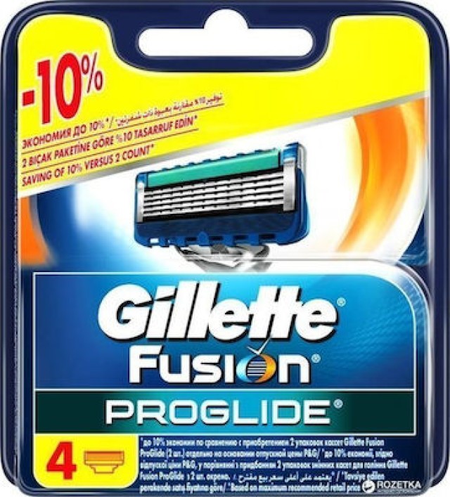 Gillette Fusion ProGlide Ανταλλακτικές Κεφαλές Ανδρικής Ξυριστικής Μηχανής, 4τμχ