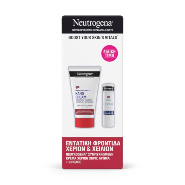 Neutrogena® Promo Pack Norwegian Formula® Συμπυκνωμένη Κρέμα Χεριών χωρίς Άρωμα 75ml + Norwegian Formula® Ενυδατικό Lipcare 4,8g