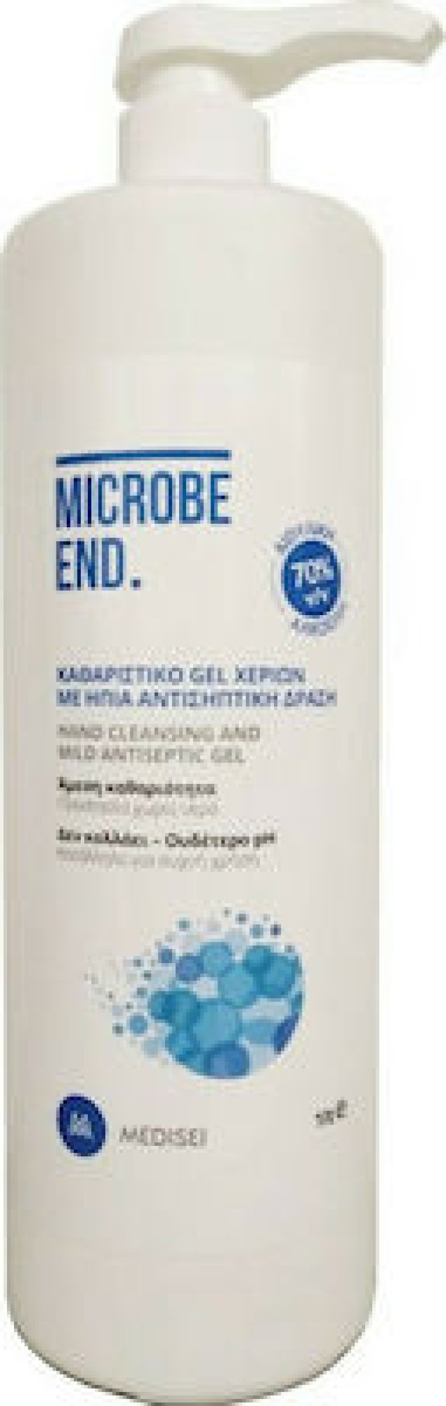 Medisei Microbe End Ήπιο Αντισηπτικό Καθαριστικό Gel Χεριών 70%, 1000ml