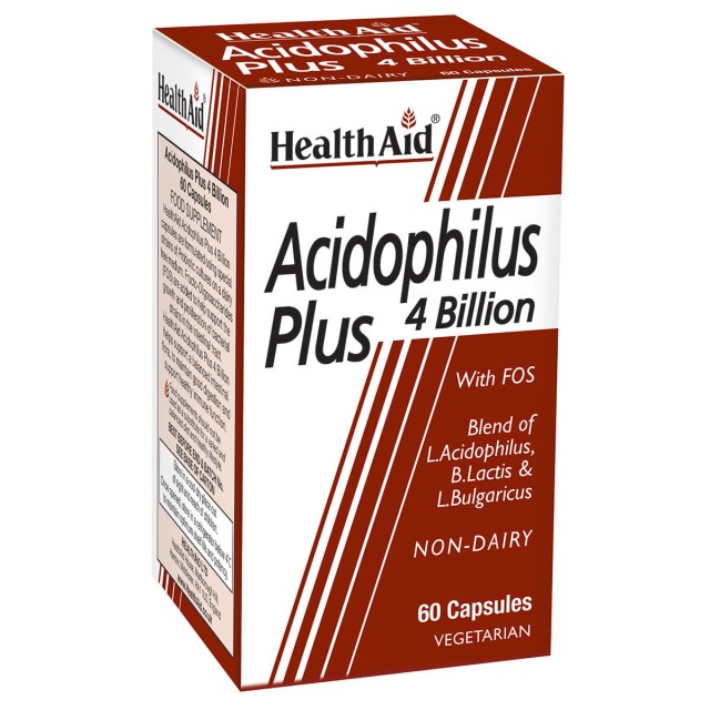 Health Aid Acidophilus Plus 4 Billion Vegetarian Συμπλήρωμα Διατροφής για την Ομαλή Λειτουργία του Εντέρου, 60 Κάψουλες