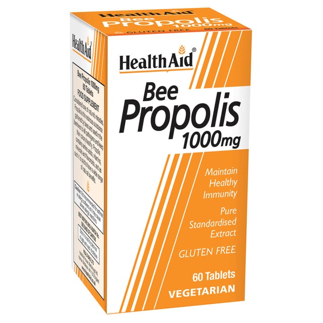 Health Aid Bee Propolis 1000mg Συμπλήρωμα Διατροφής από 100% Αγνή Πρόπολη για Τόνωση της Άμυνας του Οργανισμού, 60 Ταμπλέτες