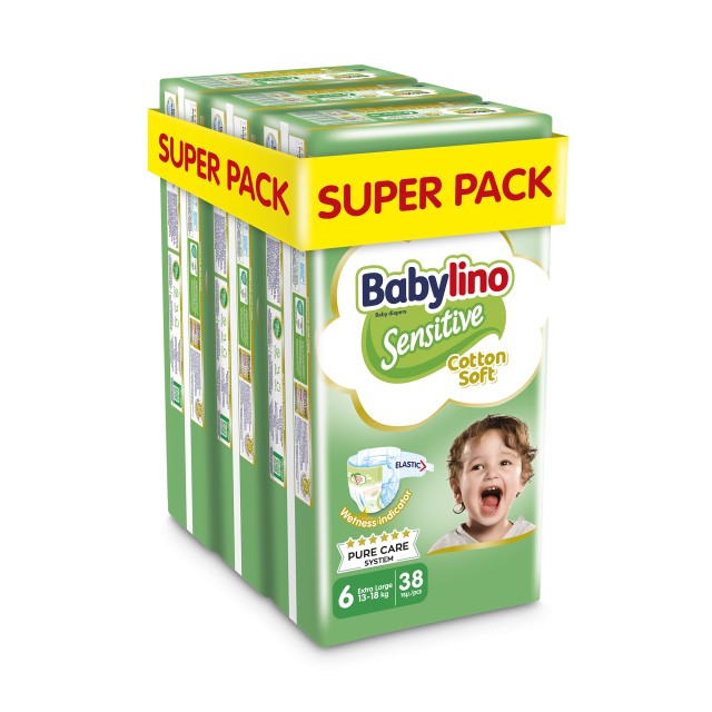 Babylino Sensitive Cotton Soft Bρεφική Πάνα No6 13-18 Kg SUPER PACK 114 τμχ (3X38)