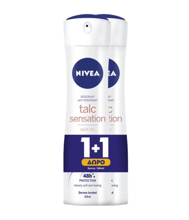 Nivea PROMO Talc Sensation Γυναικείο Αποσμητικό Spray 48ωρης Προστασίας, 2x150ml 1+1 ΔΩΡΟ
