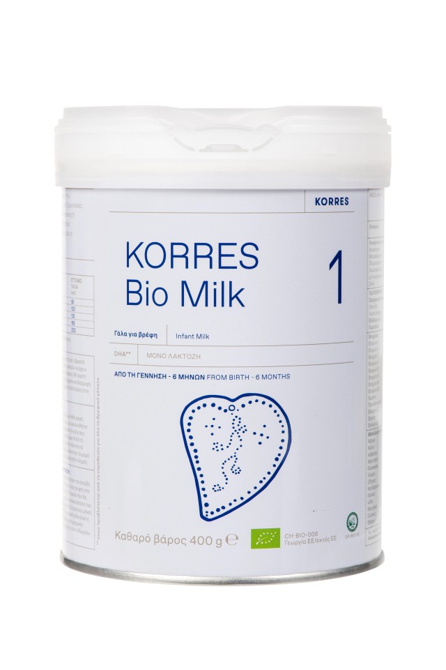 Korres Γάλα σε Σκόνη Bio Milk 1 0m+(0-6 μηνών) Xωρίς Γλουτένη, 400gr