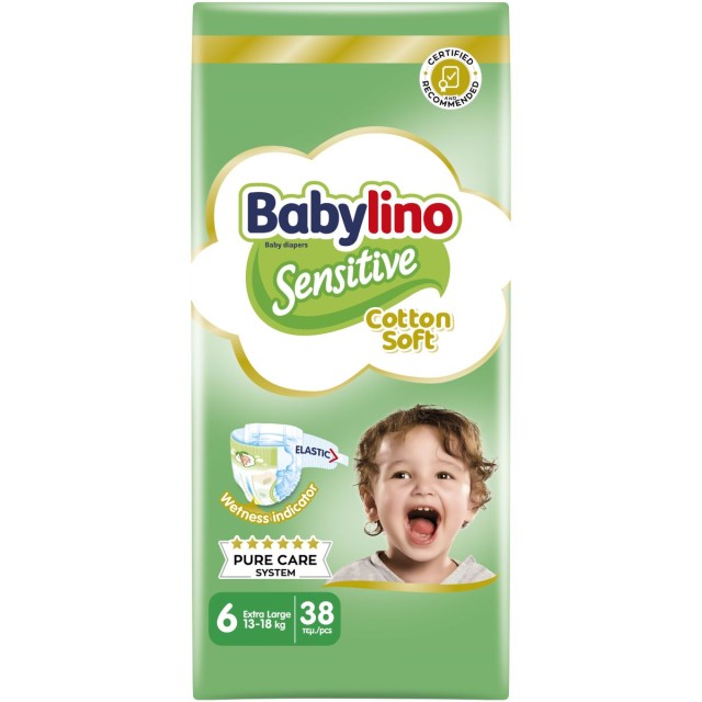 Babylino Sensitive Cotton Soft Bρεφική Πάνα No6 13-18 Kg Value Pack, 38 Τεμάχια