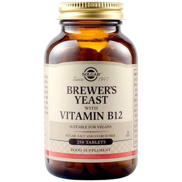 Solgar Brewers Yeast with Vitamin B12 Συμπλήρωμα Διατροφής Βιταμίνη 12, 250 Ταμπλέτες