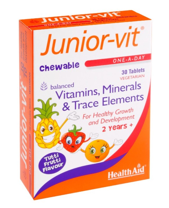 Health Aid Junior-Vit Πολυβιταμινούχο Συμπλήρωμα Διατροφής για Παιδιά με Γεύση Tutti-Frutti, 30 Μασώμενες Ταμπλέτες