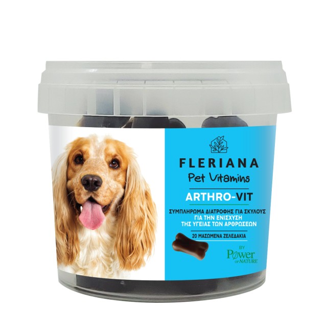 Fleriana Pet Vitamins Arthro-vit Ζελεδάκια για Αρθρώσεις Σκύλων, 20 Μασώμενα Ζελεδάκια σε Σχήμα Κόκκαλου