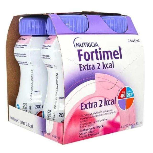 Nutricia Fortimel Extra 2 kcal Υπερπρωτεϊνικό Ρόφημα Με Γεύση Φράουλα, 4x200ml