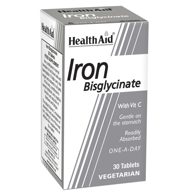 Health Aid Iron Bisglycinate 30mg Συμπλήρωμα Διατροφής με Δυσγλικινικό Σίδηρο και Βιταμίνη C, 30 Ταμπλέτες