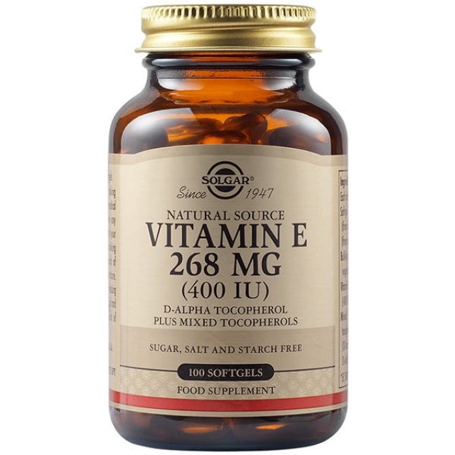 Solgar Vitamin E 268mg 400IU Συμπλήρωμα Διατροφής Βιταμίνης Ε, 100 Μαλακές Κάψουλες