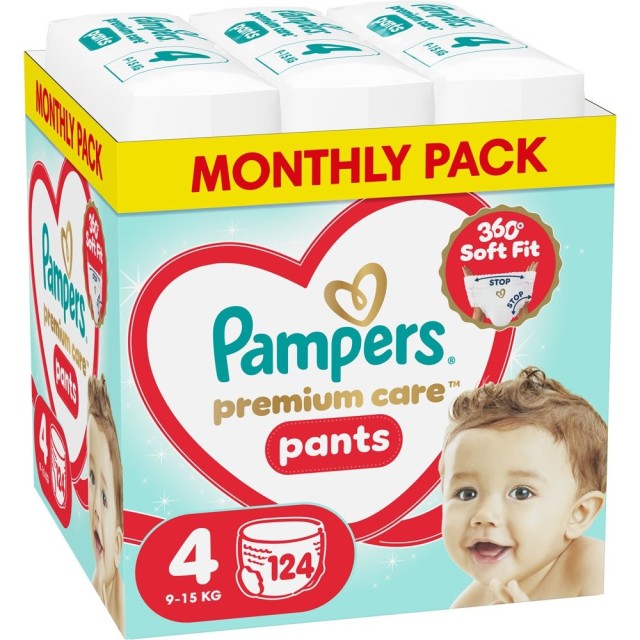 Pampers Premium Care Pants Monthly Pack No.4 (9kg-15kg) Βρεφικές Πά...
