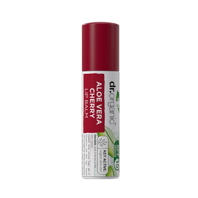 Dr. Organic Aloe Vera Cherry Lip Balm SPF15 Ενυδατικό Βάλσαμο Χειλι...