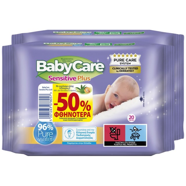 Babycare Sensitive Plus Μωρομάντηλα (2x20 Τεμάχια) (-50%)